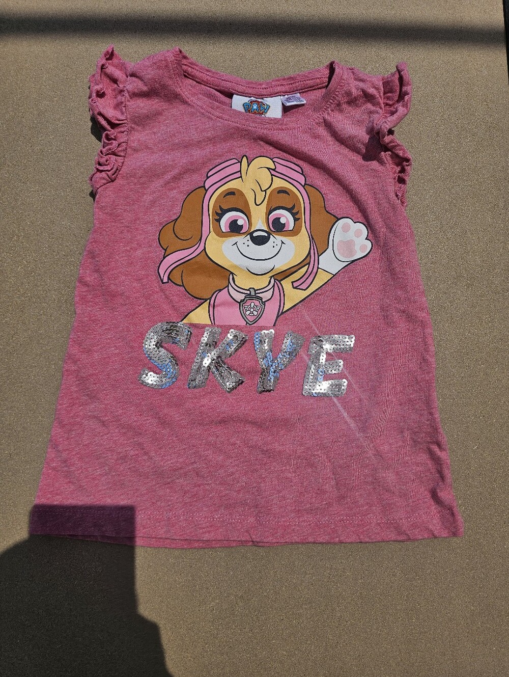 Paw Patrol Skye Pink T-Shirt – Girls Size 2–4 Nickelodeon Sequin Logo Ruffles